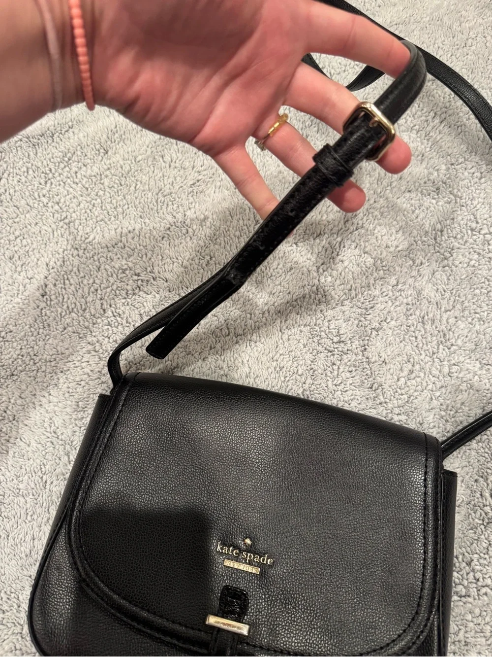 kate spade Black Pebbled Leather Crossbody Bag with Gold Accent